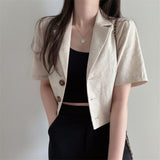 Version Of The Solid Color Short-Sleeved Cotton Tice Small Suit Woman 2025 Spring And Summer New Leisure Temperament Short Suit
