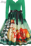 Women Christmas Dress Long Sleeve V Neck Elegant Vinatge Party Costumes Winter New Year Clothing