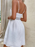 White Summer Lace Dress Women Sexy V Neck Spaghetti Strap Mini Dress High Waist Casual Beach Dresses Vestido