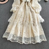 Retro Court Dress Heavy Industry Embroidered Wood Ear Repair Long Lace Dress High-End Exquisite