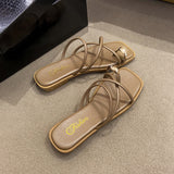 Simple Thin-Slip Slippers Women 2025 Spring And Summer New Square Head Metal Buckle Korean Version Of The Toe Flat Cool