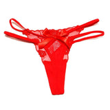 Sexy Embroidery Lady T-Word T-Tants Lace Transparent Hollow Seduction Hot Red Life Year