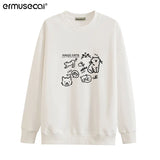 Cotton Cotton Composite Milk Silk 350G) Autumn And Winter New Cat Print Loose Hooded