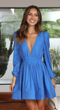 Zingj Years Of Fashion New Show Thin Deep V Close Waist Pleated Skirt Place Long Sleeve Dress