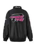 Vintage Embroidered Button-Down Motorcycle Varsity Jacket-Outfit
