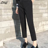 Pants Women Chiffon Harem Slender Black Office Lady All-match Black Ankle-length Chic Korean Style Stylish Spring