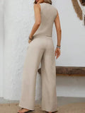 Women's Summer Two Sets Of Buttons And Two Sets Of Short Vests And Wide-Legged