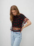 New Love Mesh Splicing Color T-Shirt Women's Fake Two Y2k Cotton Short