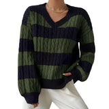 And Winter New Sweater Fashion Retro Stripe Knitted Shirt Languid Loose