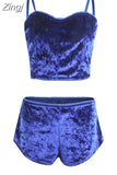 Women 2 piece set Velvet Sleepwear Sexy Spaghetti Strap Shorts Pajamas Suit Ladies Casual Sleepwear Female Pajama Party
