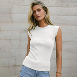 Summer Fashion Solid Color Sleeveless Round Collar Ribs Sexy Hottie Vest Sling