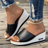 And Summer New Fish Mouth Slope And Slippers Women Wear Loose Cake Thick Bottom One-Word Drag Large Size Women Cold