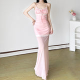 Chinese Chinese Light Green Shoulder Butterfly Print Fishtail Sling Skirt Sexy Hip Through Mesh
