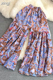 Bohemian Vacation Beach Pants Elegant High Elastic Waist Wide Leg Printed Trouser Casual Flare Fladas New
