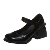 Zingj And Autumn New Small Square Buckle Square Mouth Square Head A Word Lacquer Leather Single Shoes Thick Heel With Women's Single Shoes
