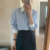 Chic Spring And Autumn Small Temperament Clip Clip Relaxed Long Sleeve Striped Shirt