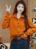 Goods Color Single Row Buckle Long-Sleeved Top Women Soft Glutinous Comfortable Warm Autumn And Winter Thin Thick Sweater