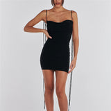 Zingj Summer New Women's Sexy Back Fashion One Word Collar Pleated Bag Hip Dress