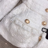 New Autumn And Winter Small Fragrant White Bright Silk Coarse Flowers Jacket Shorts Set Two