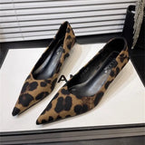 Autumn And Winter New Pointed High-Heeled High-Heeled Shoes Leopard Print Fashion Commuting Low-Heeled Kitten Heel Single