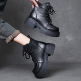 Layer Of Cow Skin English Wind Martin Boots 2025 Autumn And Winter New Round Head Thick Bottom Increase Plus Velvet Warm Short