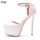 cm waterproof platform high-heeled shoes with thin heels and round heads white high-heeled wedding shoes trade plus