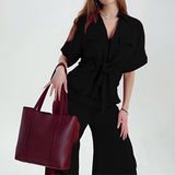 Summer 2025 Summer Commute Elegance Commute Elegance With V-Neck Tie Trousers
