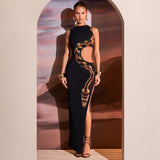 Zingj Women's Wear Summer 2024 New Sleeveless Sexy Slim Slit Dress Hollow-Out Dress
