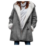 Winter Intellectual Simple Original Night Wind Pure Color Casual Button Cardigan Warm Long Hooded Women's Coat-Outfit
