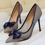 Shoes Bow-knot Women Pumps Mesh Hollow High Heels Rhinestone Stiletto Women Heels Sexy Party Shoes Women Sandals