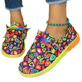 New Large-Size Lace With Color Low-Top Single Shoes Women Graffiti Lazy Man Canvas Flat-Bottomed Casual Single