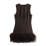 And Winter New Sleeve Mesh Splicing Sleeveless Mini Dress