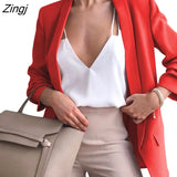 New Women Suit Blazers Office Lady Solid Color Lapel Long Sleeves Open-Front Loose Formal Coat for Ladies 8