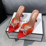 Summer New Crystal And Cool Slippers Women Large-Size Bows Solid Color Fashion High-Heeling Slippers