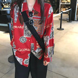 Shirts Women Long Sleeve Print Ulzzang Cat Turn-down Collar Students Designed Womens Korean Style with Buttons