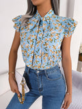 Shooting Spring And Summer Leisure Flowers And Wood Ears With Bow Chiffon Shirt Women's