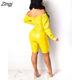 Women Jumpsuit Pu Leather Slash Neck Full Sleeve Party Night Clubwear Dresses For Women
