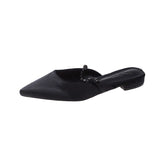 Baotou Half Slipper Female 2025 Pointed Flat Bottom Rhinestone Chain Silver Muller Shoes Wear Cool