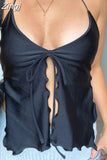 Women Y2K Backless Tie-up Camis Crop Top Vintage Sexy Sleeveless Halter Off Shoulder Summer Cute Mini Vest