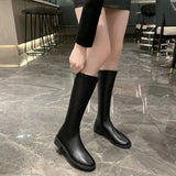 Women's Shoes 4142 But Knee Autumn And Winter Korean Version Of The High-Heeled Boots Flat Bottom Low Back Zippered Knight