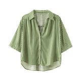 Women's 2025 Summer New Linen-Blend Striped Shirt Wide-Legged Trousers