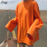 Sleeve T-shirts Women Spring Solid Long-style Loose Ins Basic Ins Casual Fashion Female T-shirt Simple All-match Korean