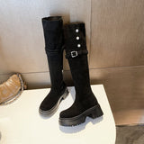 High-Tall Knight Boots Women Autumn And Winter New With Velvet High And Over-Knee Boots Two-Ded-Long-Headed Boots