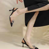 Summer New Fashion Water Drill Side Buckle Transparent Belt Splicing Tip Head Thin Heel