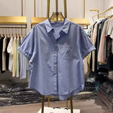 Short-Sleeved Shirt Women 2025 Summer Thin Single Pocket Design Loose Age Reduction Shirts Set Top