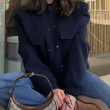 New Coat Temperament Collar Big Pocket Neutral Style Women's Jacket Small Fragrant Spring And Autumn Coat