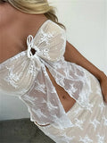 2pcs Set Women Lace Bustiers Strapless Off Shoulder Tube Tops Party Club Mesh See Through Tank Low Waist Long