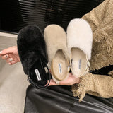 Women In The Autumn And Winter 2025 New With Velvet Warm Round Head After The Tripty Bag Head Wear A Hundred Low Heel Hair