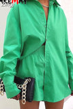 with Shirt Set Casual Green Long Sleeve Top Two-piece Suit Female Oversize Loose Summer Two Piece Set Women