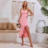 Independent Design Of The New Dress V-Neck Sleeveless Flounce Hem